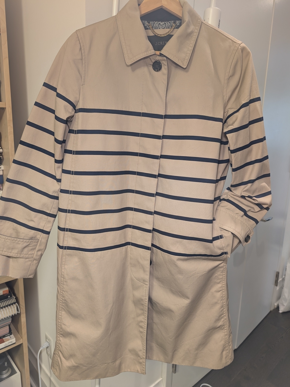 J. Crew Women Tan Stripe Cotton Trench Coat, Size 4